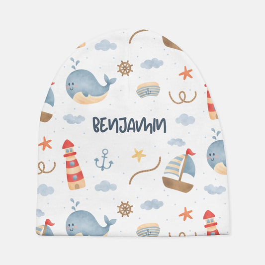 Whale Sailing Personalized Baby Beanie