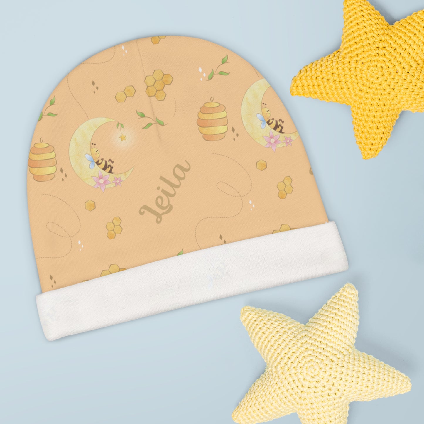 Buzzing Under The Moon Personalized Baby Beanie