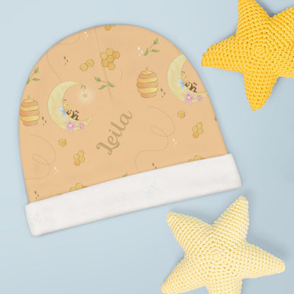 Buzzing Under The Moon Personalized Baby Swaddle Blanket & Beanie BUNDLE