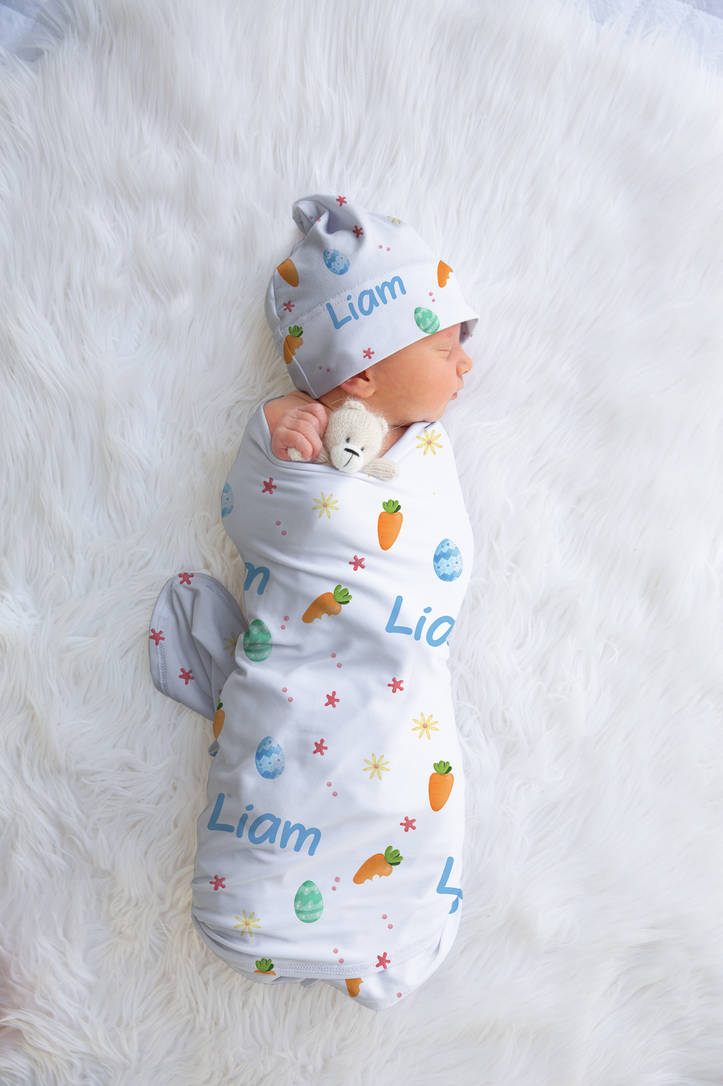 Easter Delight Personalized Baby Swaddle Blanket & Beanie BUNDLE