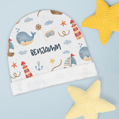 Whale Sailing Personalized Baby Beanie