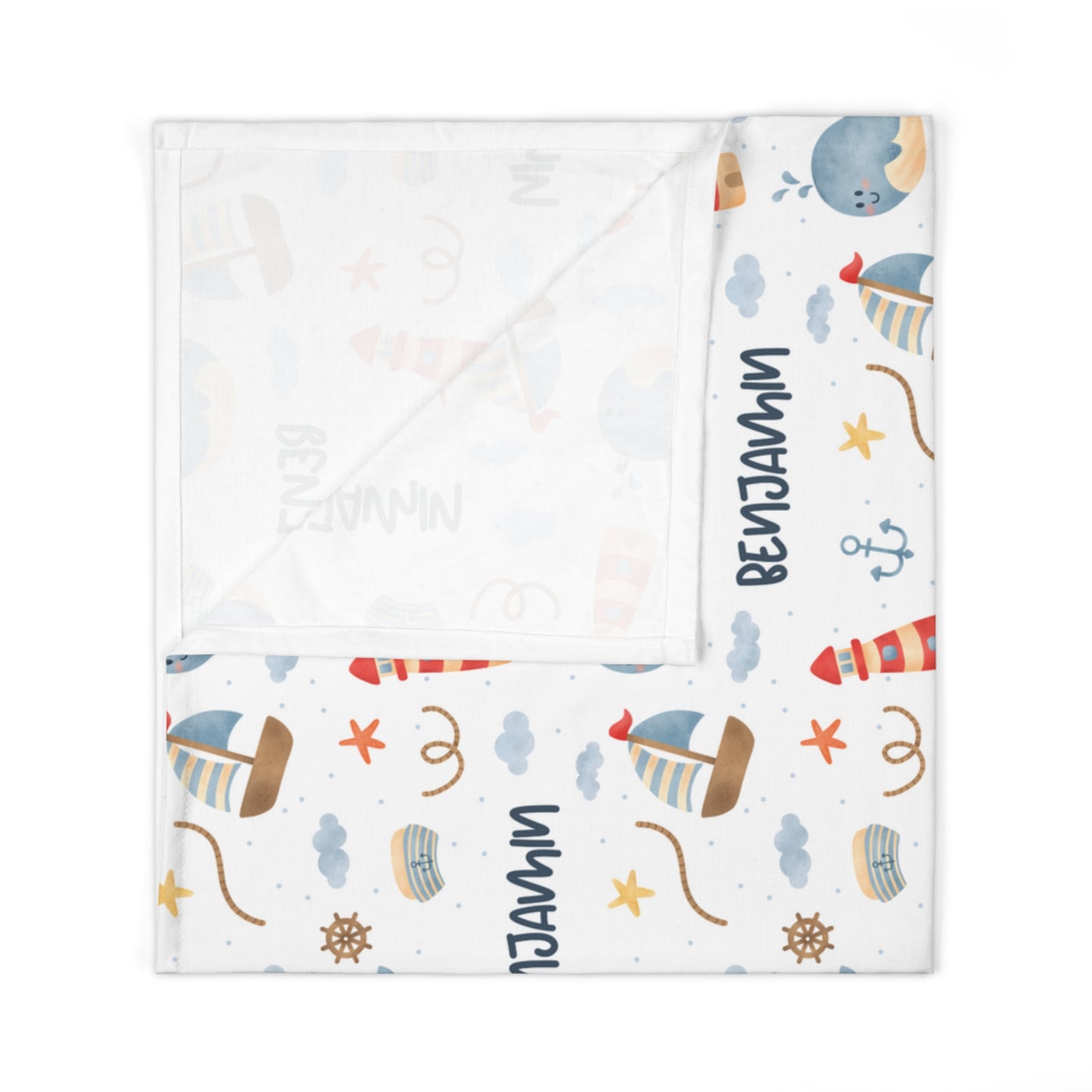 Whale Sailing Personalized Swaddle Blanket