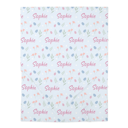 Easter Garden Personalized Baby Swaddle Blanket & Beanie BUNDLE