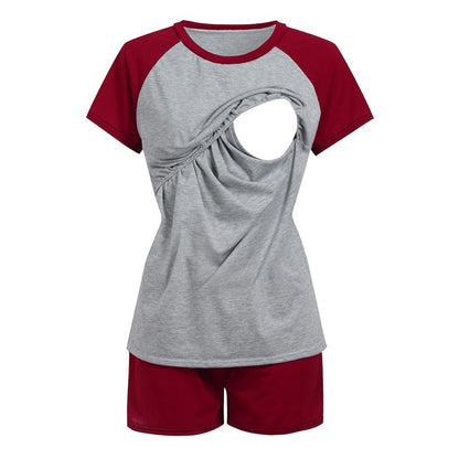 Maternal Confidence Red Nursing T-Shirt and Short Set