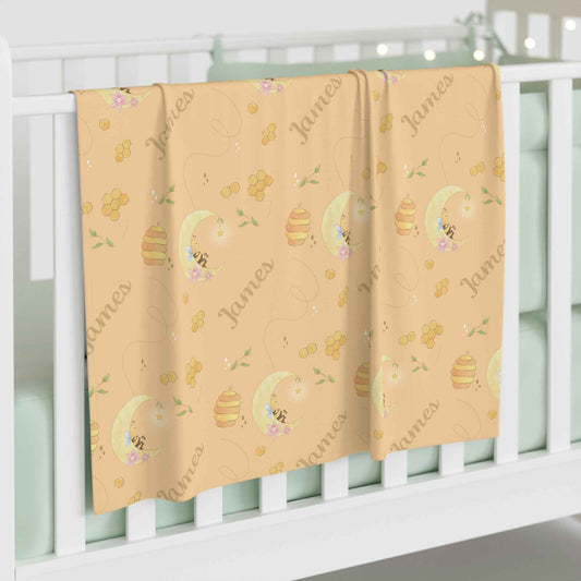 Buzzing Under The Moon Personalized Baby Swaddle Blanket