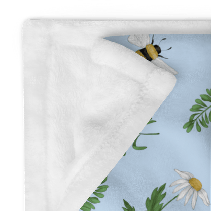 Bees and Flowers Blue Blanket