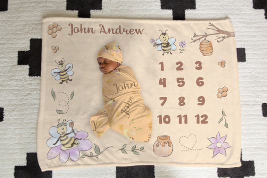 Honeybee Personalized Milestone Swaddle Blanket