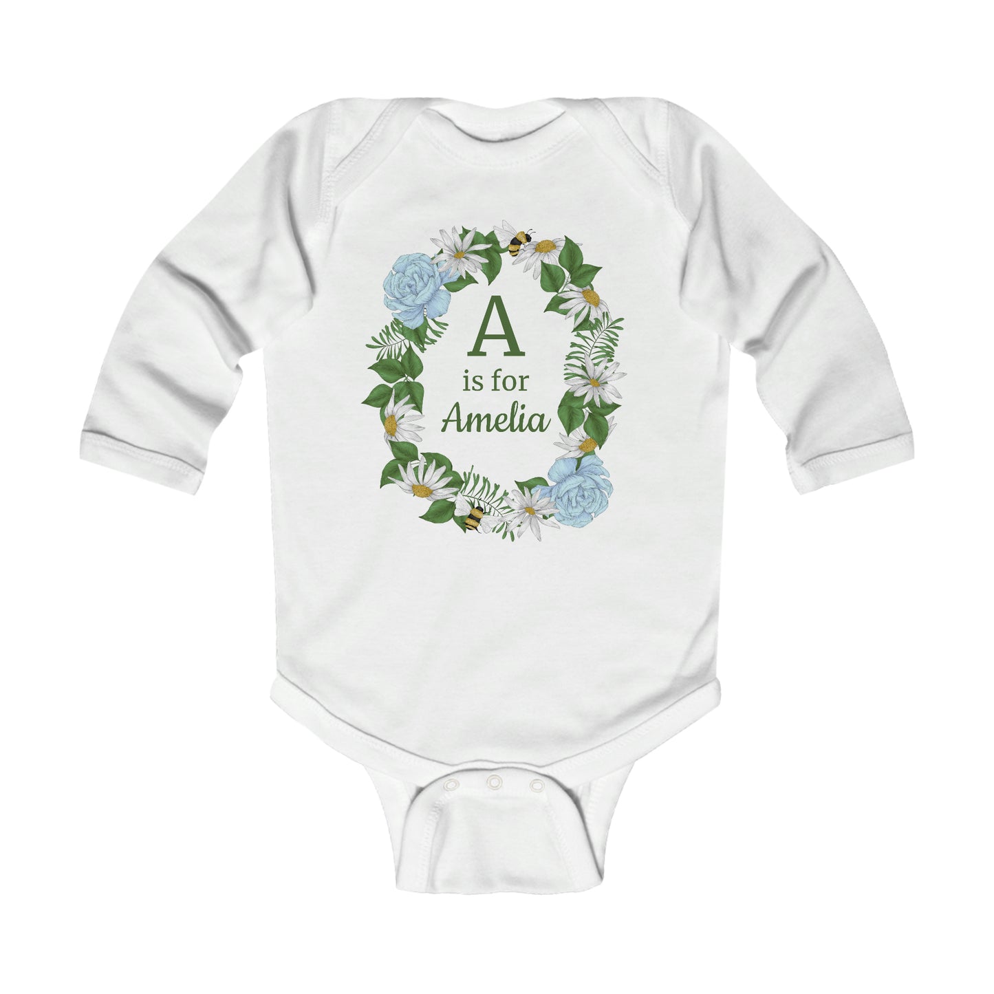 IS FOR Crown of Spring Personalized Long Sleeve Onesie