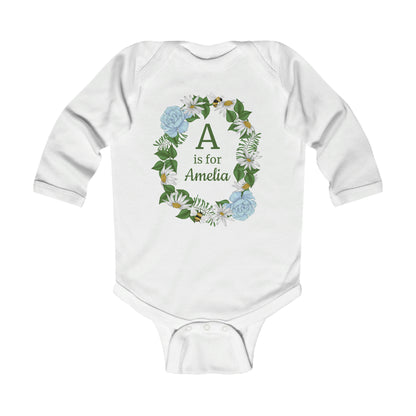 IS FOR Crown of Spring Personalized Long Sleeve Onesie